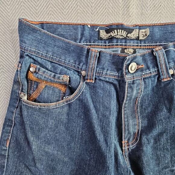 Old Skool Jeans Men's Size 34x30 Wide Leg Denim Pants Y2K Embroidered Pockets - Picture 12 of 16